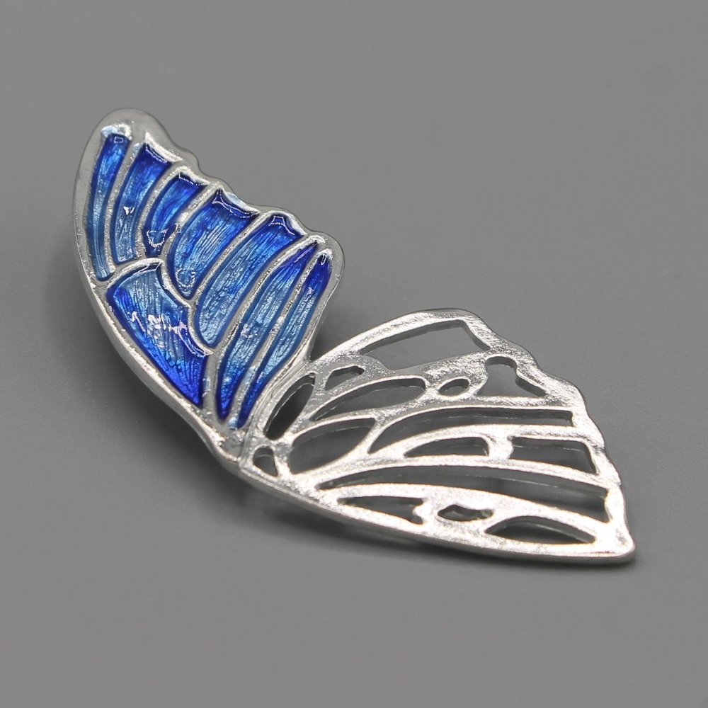 Butterfly wind shaped pin brooch silver blue - Picture 6 of 10